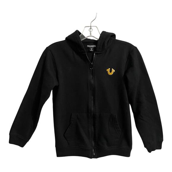 True Religion Jacket Youth Size Small Black Gold Full Zip Up Hoodie  Sweatshirt - Picture 1 of 9